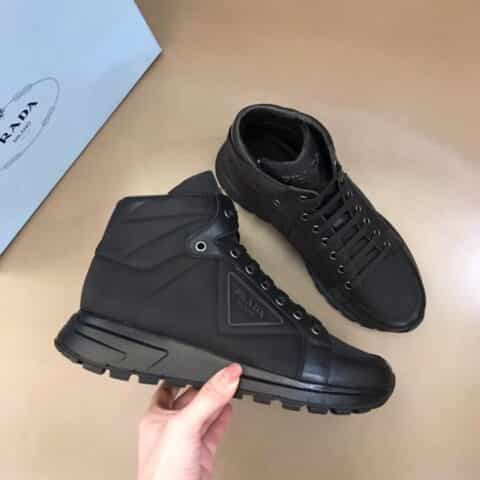 PRADA/普拉达   原厂进口材质进口小牛皮拼接原版防水布料男士秋冬高帮运动鞋