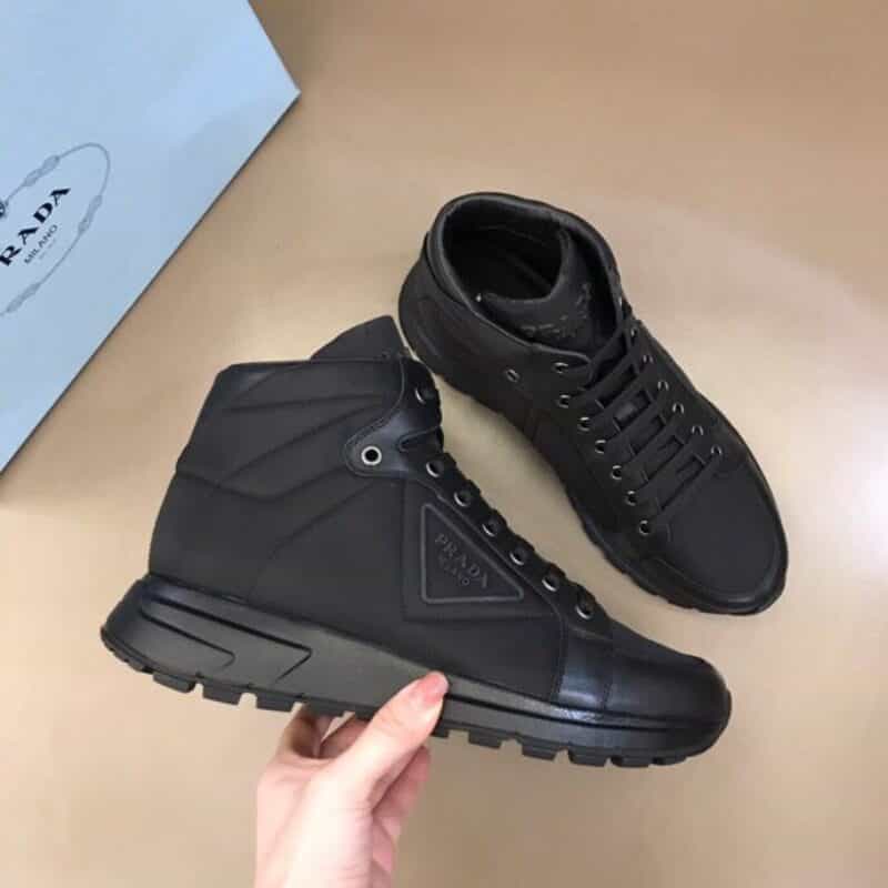 PRADA/普拉达   原厂进口材质进口小牛皮拼接原版防水布料男士秋冬高帮运动鞋