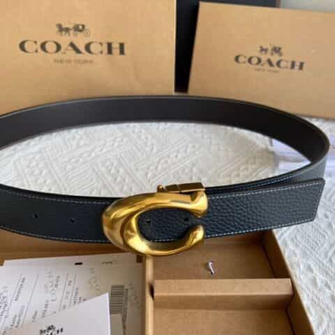 COACH 蔻驰男士38mm大C复古旋转金属扣全皮双面外用腰带