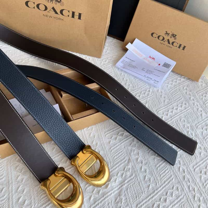 COACH 蔻驰男士38mm大C复古旋转金属扣全皮双面外用腰带