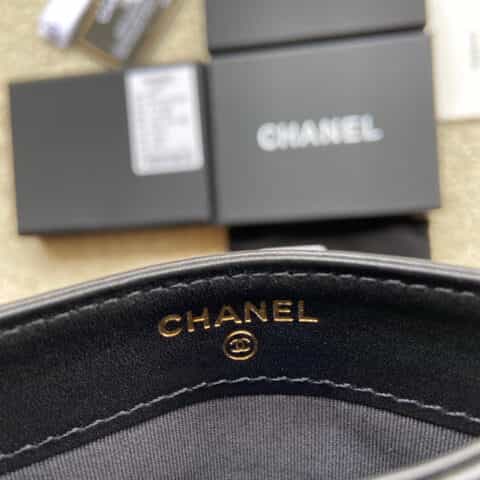 CHANEL进口意大利小羊皮卡夹 A84431黑小羊皮金色钢唛