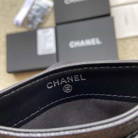 CHANEL进口意大利细颗粒小牛皮卡夹 A84431黑色细球纹银色钢唛