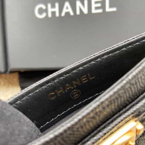 CHANEL进口意大利细颗粒小牛皮卡夹 A84431黑色细球纹金色钢唛