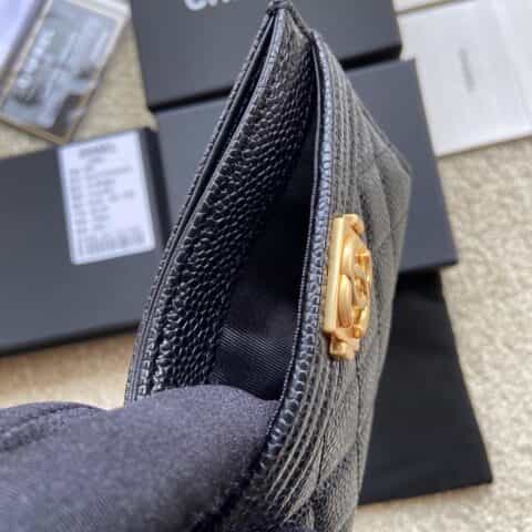 CHANEL进口意大利颗粒小牛皮卡夹 A84431黑色球纹金色钢唛