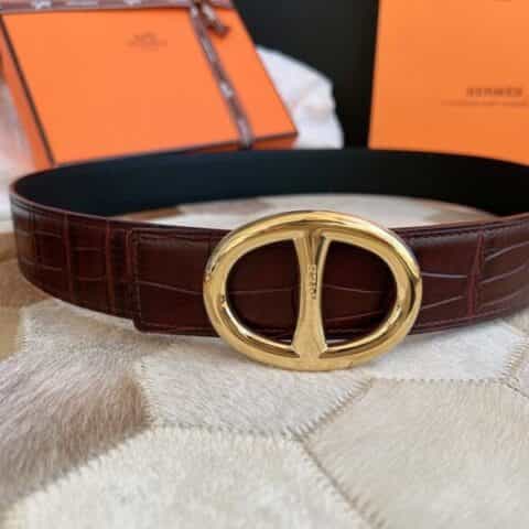 Hermès 爱马仕  精钢日字金属扣&进口牛皮压制鳄鱼纹牛皮腰带38厘米