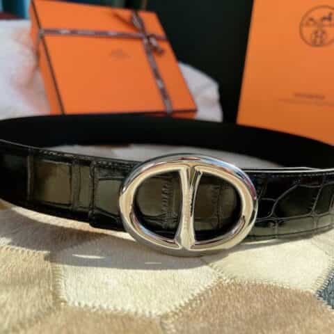 Hermès 爱马仕  精钢日字金属扣&进口牛皮压制鳄鱼纹牛皮腰带38厘米