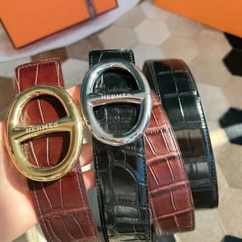 Hermès 爱马仕  精钢日字金属扣&进口牛皮压制鳄鱼纹牛皮腰带38厘米