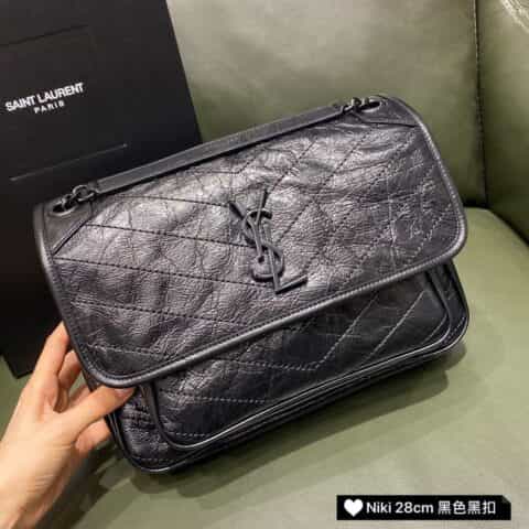 Saint laurent Ysl 𝑵𝒊𝒌𝒊 𝒎𝒆𝒅𝒊𝒖𝒎 𝟮𝟴𝙘𝙢 邮差包 498894黑色黑链