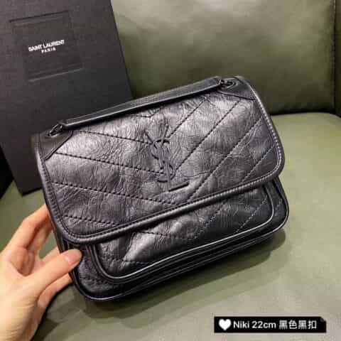 Saint laurent Ysl 𝑵𝒊𝒌𝒊 𝒃𝒂𝒃𝒚_𝟮𝟮𝒄𝒎 邮差包 533037黑色黑链