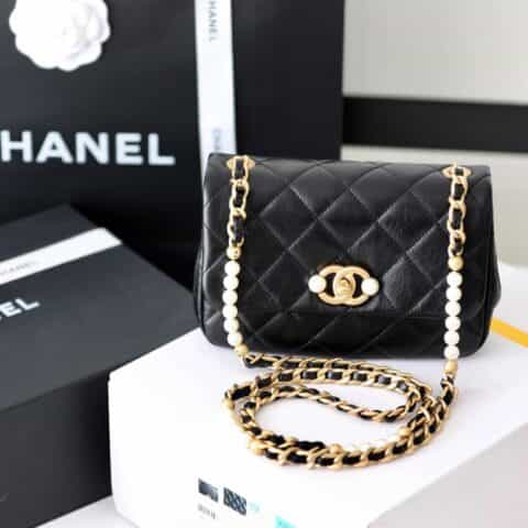 CHANEL 2022cc早春度假系列走秀款珍珠包 AS3000黑色
