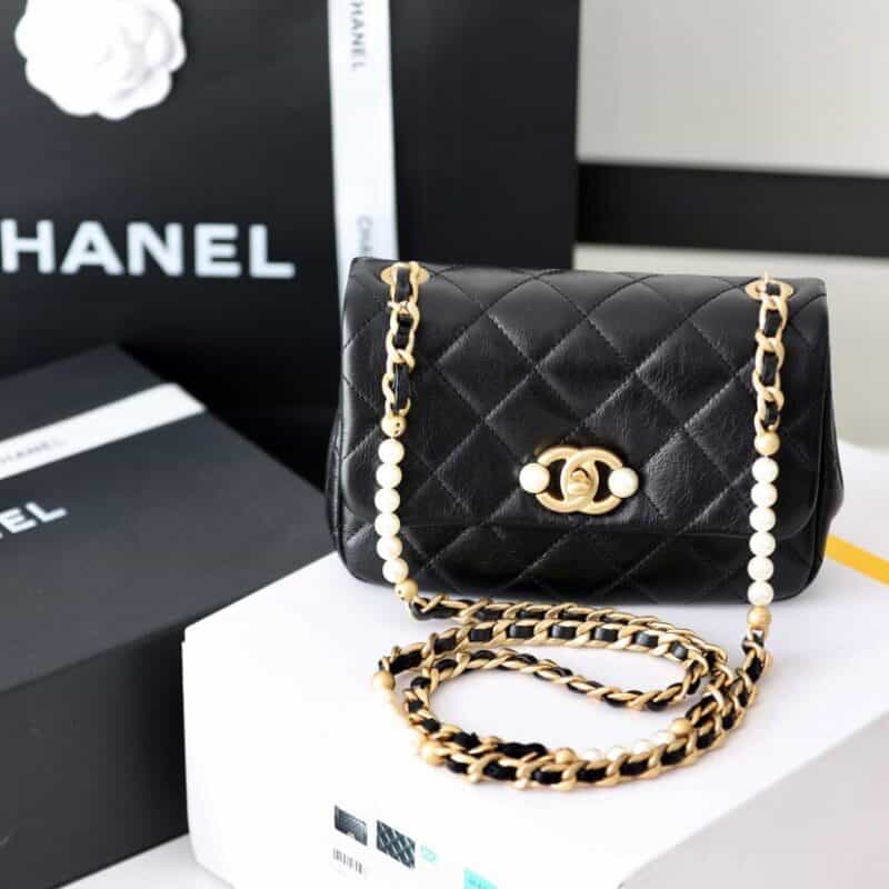 CHANEL 2022cc早春度假系列走秀款珍珠包 AS3000黑色