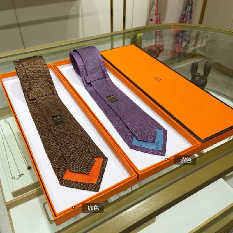 Hermes爱马仕素色纹理100%顶级斜纹真丝领带