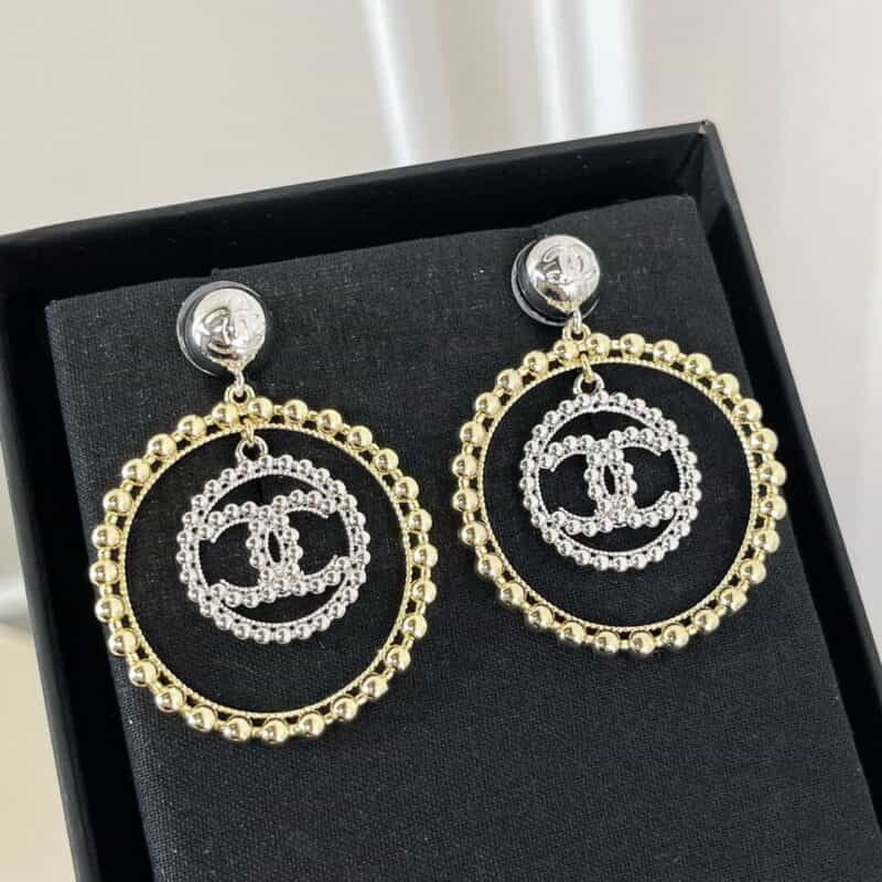 新款CHANEL香奈儿双c金珠耳钉耳环