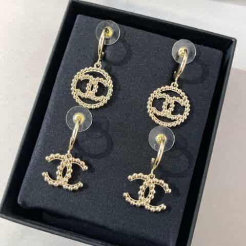 新款CHANEL香奈儿双c金珠耳钉耳环