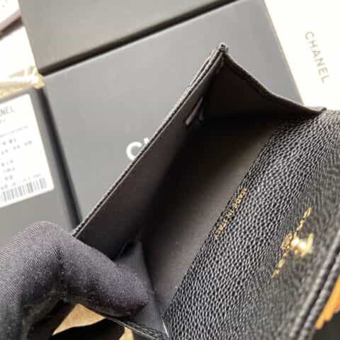 CHANEL进口意大利皮零钱包 A80603黑色球纹金色五金