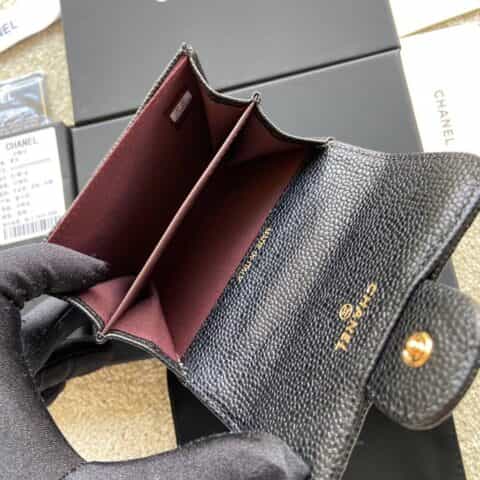 CHANEL进口意大利皮零钱包 A31504黑色球纹金色钢唛