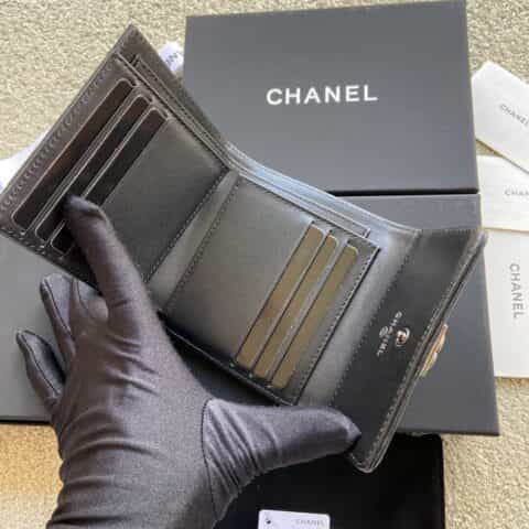 CHANEL进口意大利皮钱包 A80734黑色羊色银色五金