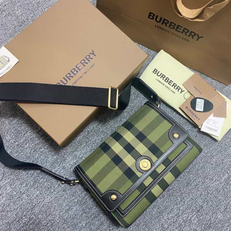 Burberry巴宝莉提花精纺格纹棉质帆布斜背包