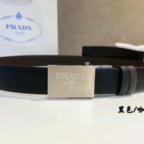 PRADA普拉达   牛皮双面金属扣男士腰带3.5cm