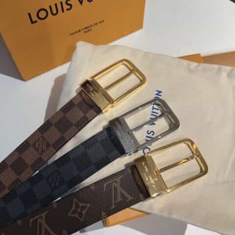 LV/路易威登   经典棋盘格.老花仔料的针式腰带35mm