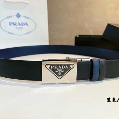 PRADA普拉达  采用滑轮式金属扣男士腰带3.5cm
