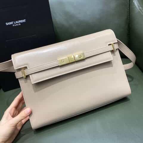 Saint laurent Ysl 𝑴𝒂𝒏𝒉𝒂𝒕𝒕𝒂𝒏杏色牙签纹曼哈顿法棍包579271