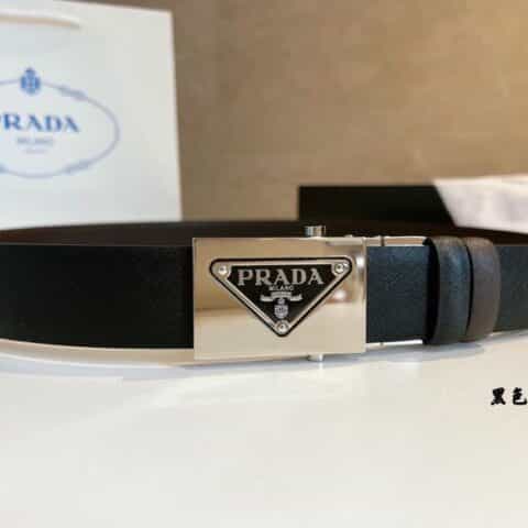 PRADA普拉达  采用滑轮式金属扣男士腰带3.5cm