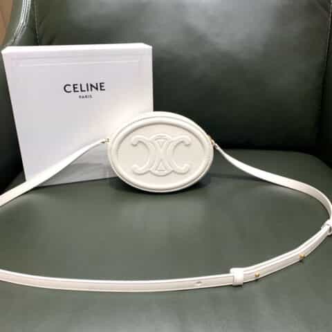 CELINE CROSSBODY OVAL PURSE 猪鼻子包 10I703白色