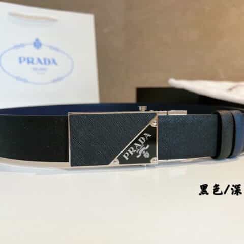PRADA/普拉达  采用滑轮式金属扣男士3.5cm腰带