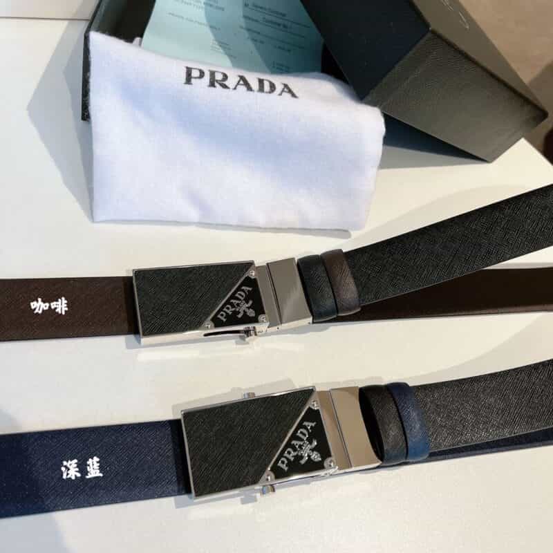 PRADA/普拉达  采用滑轮式金属扣男士3.5cm腰带
