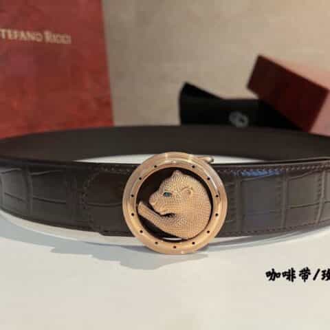 Stefano. Ricci 史蒂芬  精选牛皮压制纹理男士3.8cm腰带