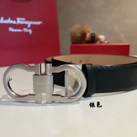Ferragamo 菲拉格慕   精致8字金属夹扣，金属扣平面拉丝腰带3.5cm