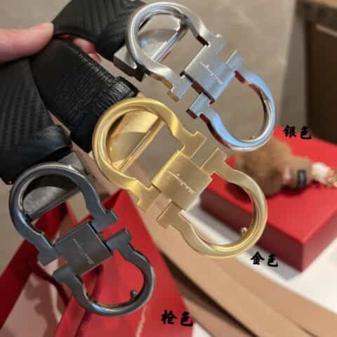 Ferragamo 菲拉格慕   精致8字金属夹扣，金属扣平面拉丝腰带3.5cm