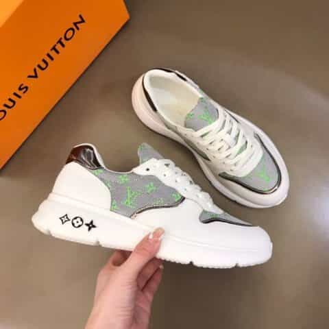 LV/路易威登   头层牛皮拼接立体刺绣logo牛仔布新品男士高端休闲运动鞋