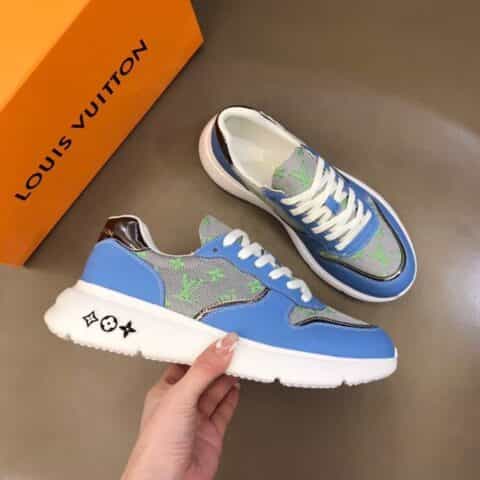 LV/路易威登   头层牛皮拼接立体刺绣logo牛仔布新品男士高端休闲运动鞋