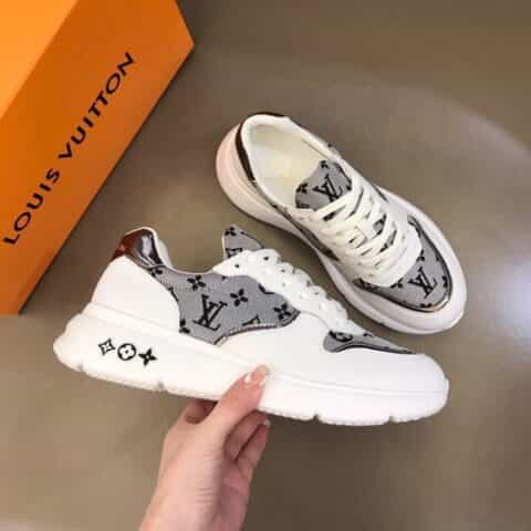 LV/路易威登   头层牛皮拼接立体刺绣logo牛仔布新品男士高端休闲运动鞋