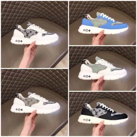 LV/路易威登   头层牛皮拼接立体刺绣logo牛仔布新品男士高端休闲运动鞋