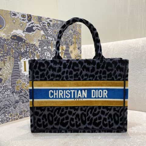 DIOR灰色天鹅绒Mizza图案刺绣小号Book Tote M1296ZTGT_M932