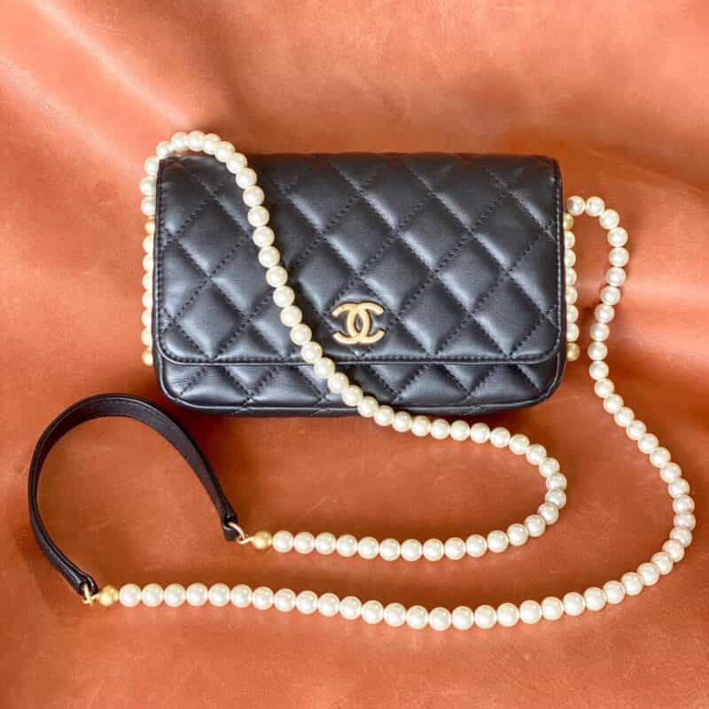 CHANEL 2021SS小珍珠链条Woc 黑色砂金扣