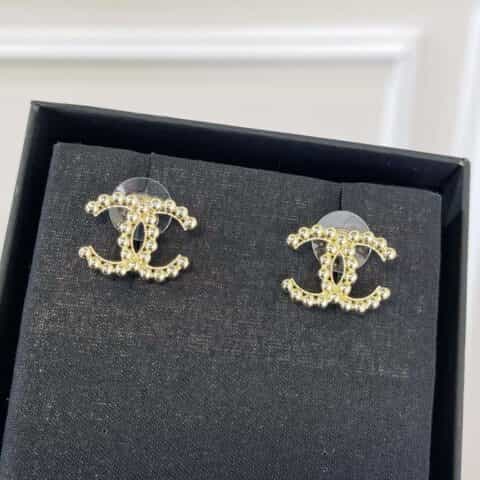 新款CHANEL香奈儿双c金珠耳钉耳环