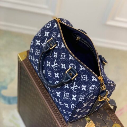 Louis Vuitton LV Speedy 25 丹宁蓝色牛仔布手提包 M59609