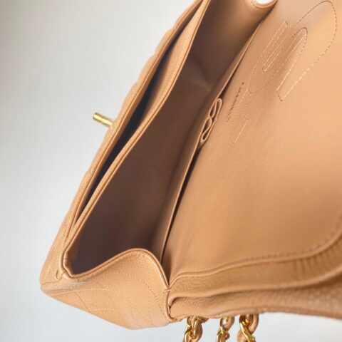 CHANEL Haas原厂胎牛粗鱼子酱Classic flap bag CF30 A58600深奶茶色金扣
