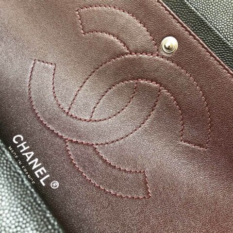 CHANEL Haas原厂胎牛细鱼子酱Classic flap bag CF30 A58600黑色银扣