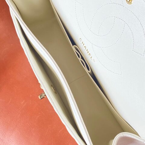 CHANEL Haas原厂胎牛粗鱼子酱Classic flap bag CF30 A58600奶昔白香槟金扣