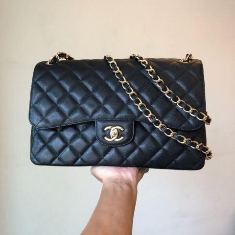 CHANEL Haas原厂胎牛细鱼子酱Classic flap bag CF30 A58600黑色金扣