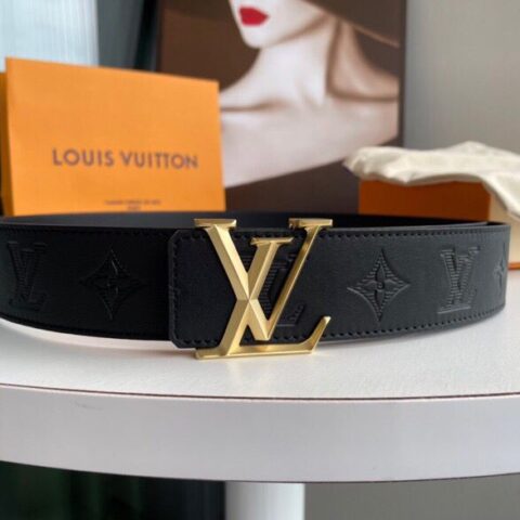 LV/路易威登   字母菱形金属扣黑色牛皮压花腰带40mm
