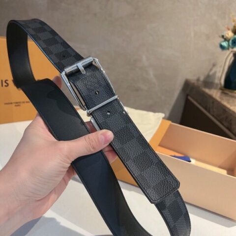 LV/路易威登   牛皮内衬金属扣Damier帆布腰带男士35毫米