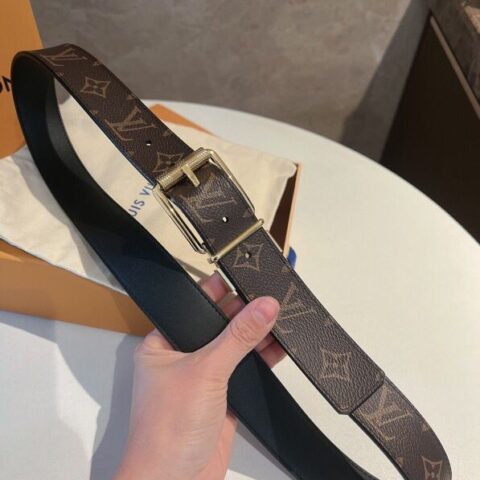 LV/路易威登   牛皮内衬金属扣Damier帆布腰带男士35毫米
