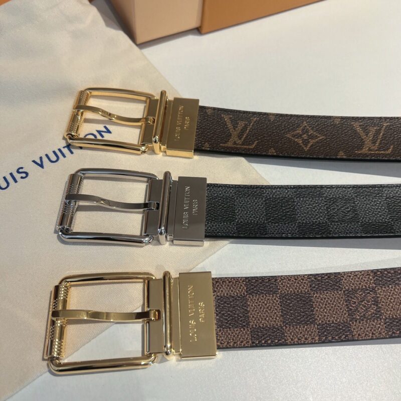 LV/路易威登   牛皮内衬金属扣Damier帆布腰带男士35毫米
