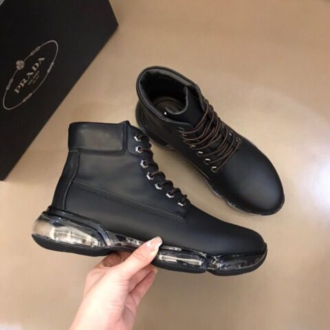 PRADA/普拉达   鞋面哑光牛皮P家男士高帮气垫鞋
